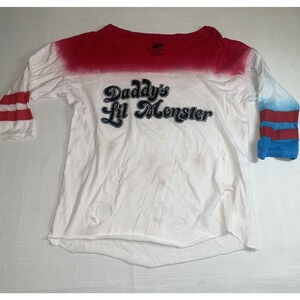 suicide squad Daddys little girl red and white T-shirt XL/TG RIPPED AND STAINED.